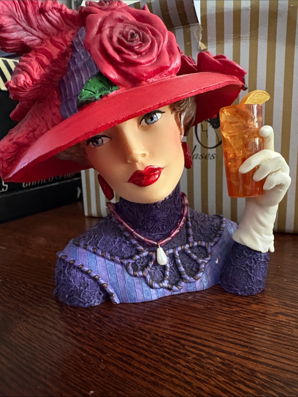 Vintage Style Lady Head Vase in Red and Purple Blythe 1915 Lady in Red